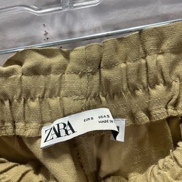 Zara Women’s Tan High Waisted Linen Blend Paperbag Jogger Pants - Picture 7 of 12